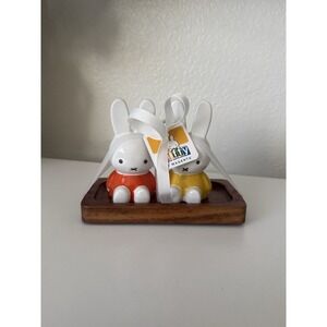 MIFFY by Magenta Salt and Pepper Shaker Set Orange Yellow Ceramic with Wood Base